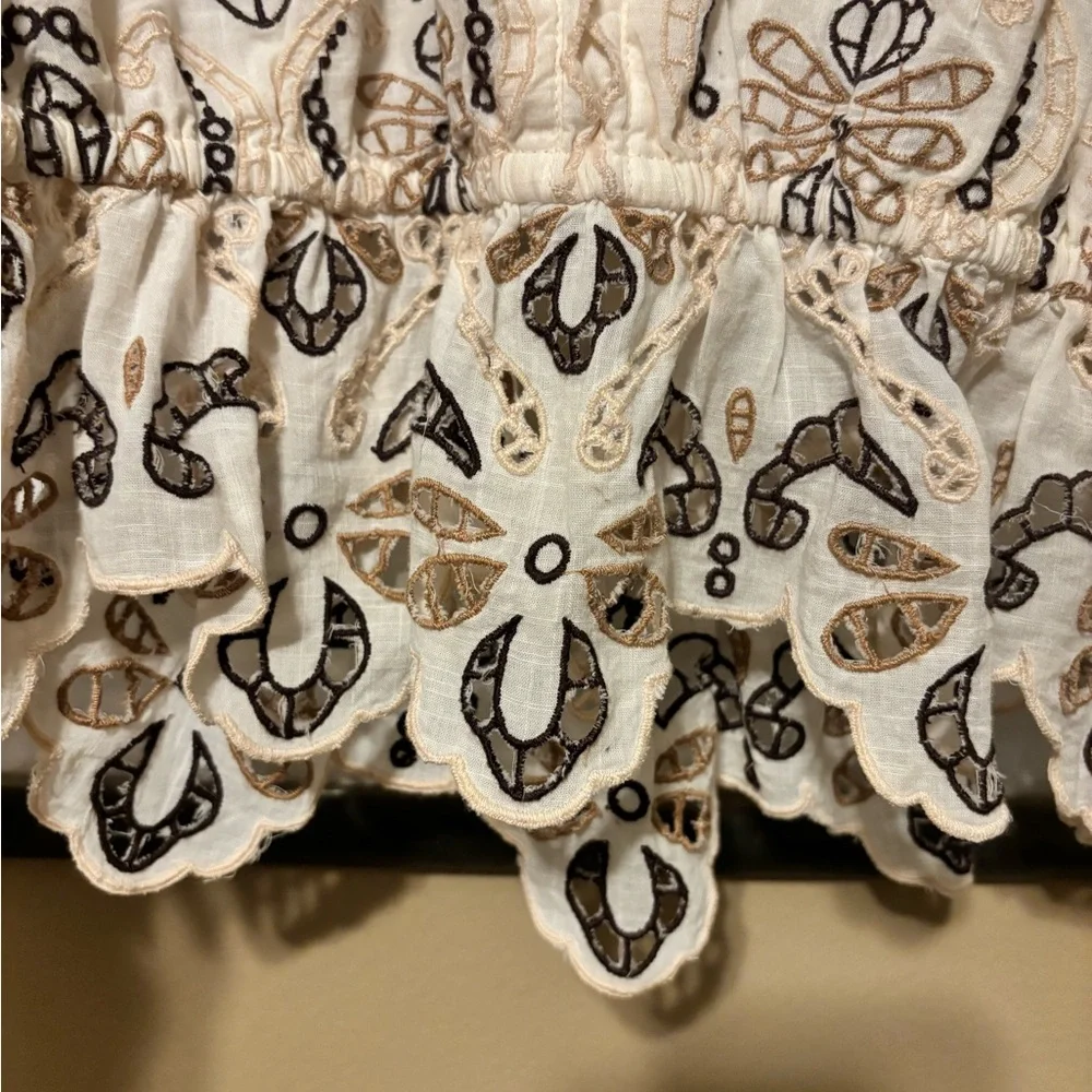 Anthropologie White Eyelet Embroidered Peplum Blouse